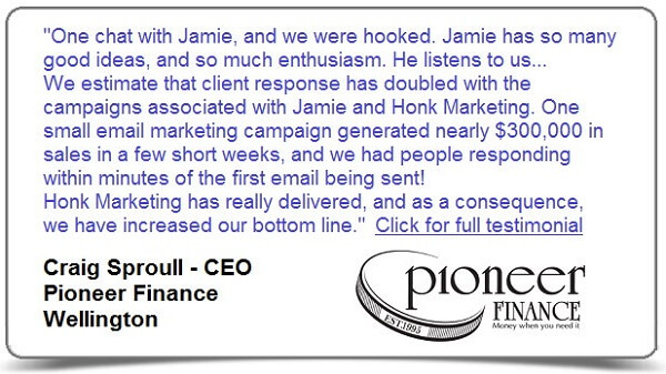 Testimonial from Pioneer Finance for Honk Marketing